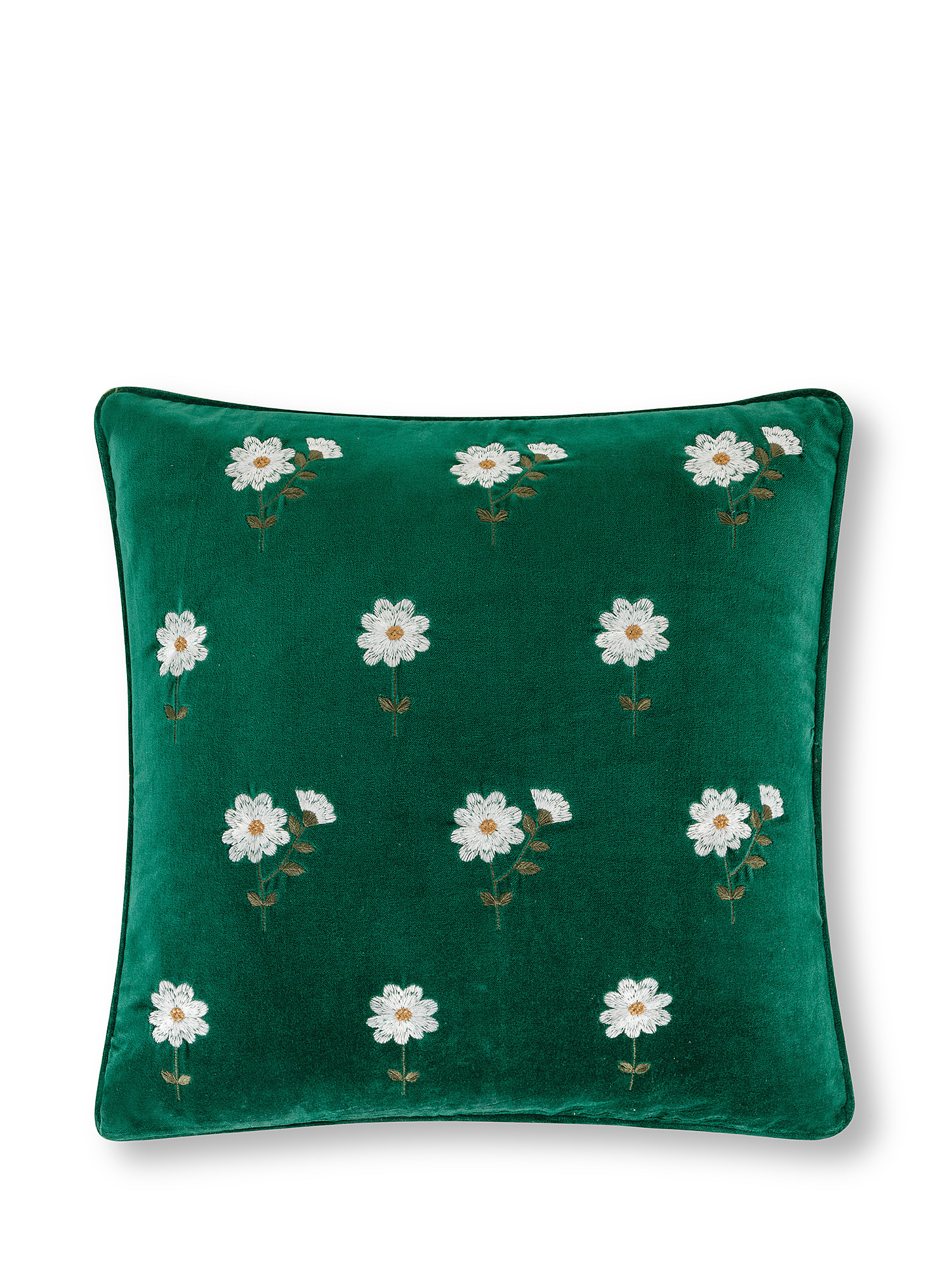 Cuscino velluto ricamo fiori 45x45cm, Verde, large image number 0