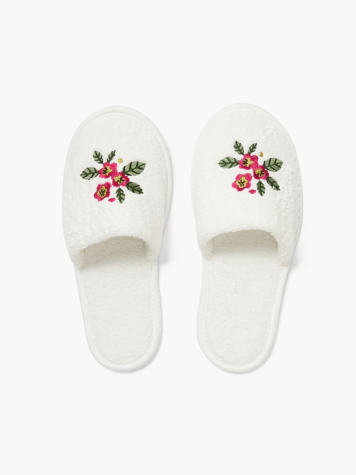 Ciabatte in spugna di cotone con ricamo floreale - Prezzo di lancio, Bianco, large image number 0