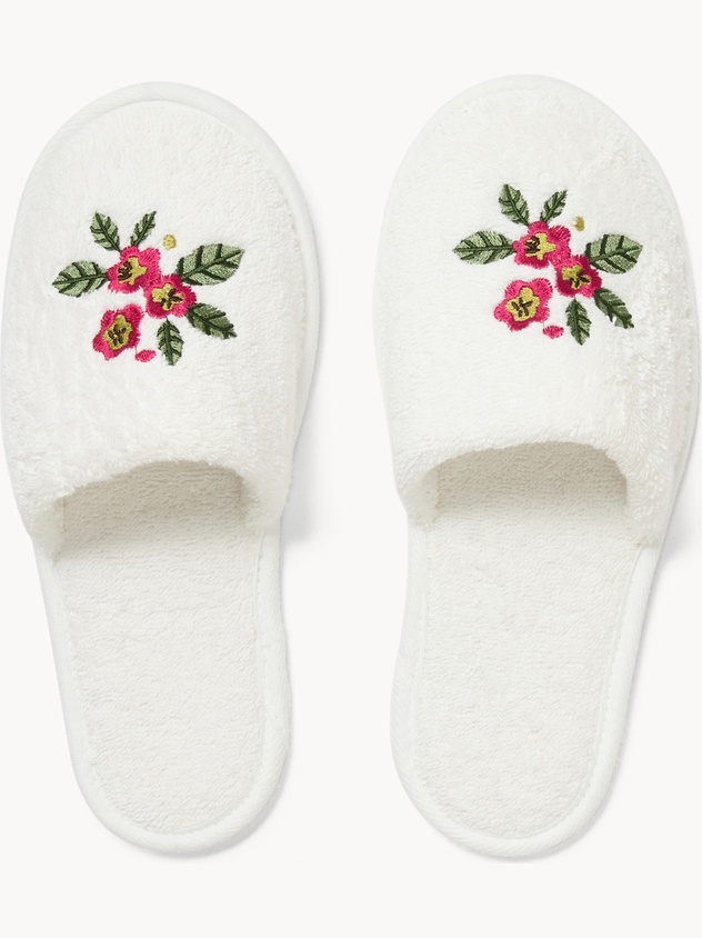 Ciabatte in spugna di cotone con ricamo floreale - Prezzo di lancio