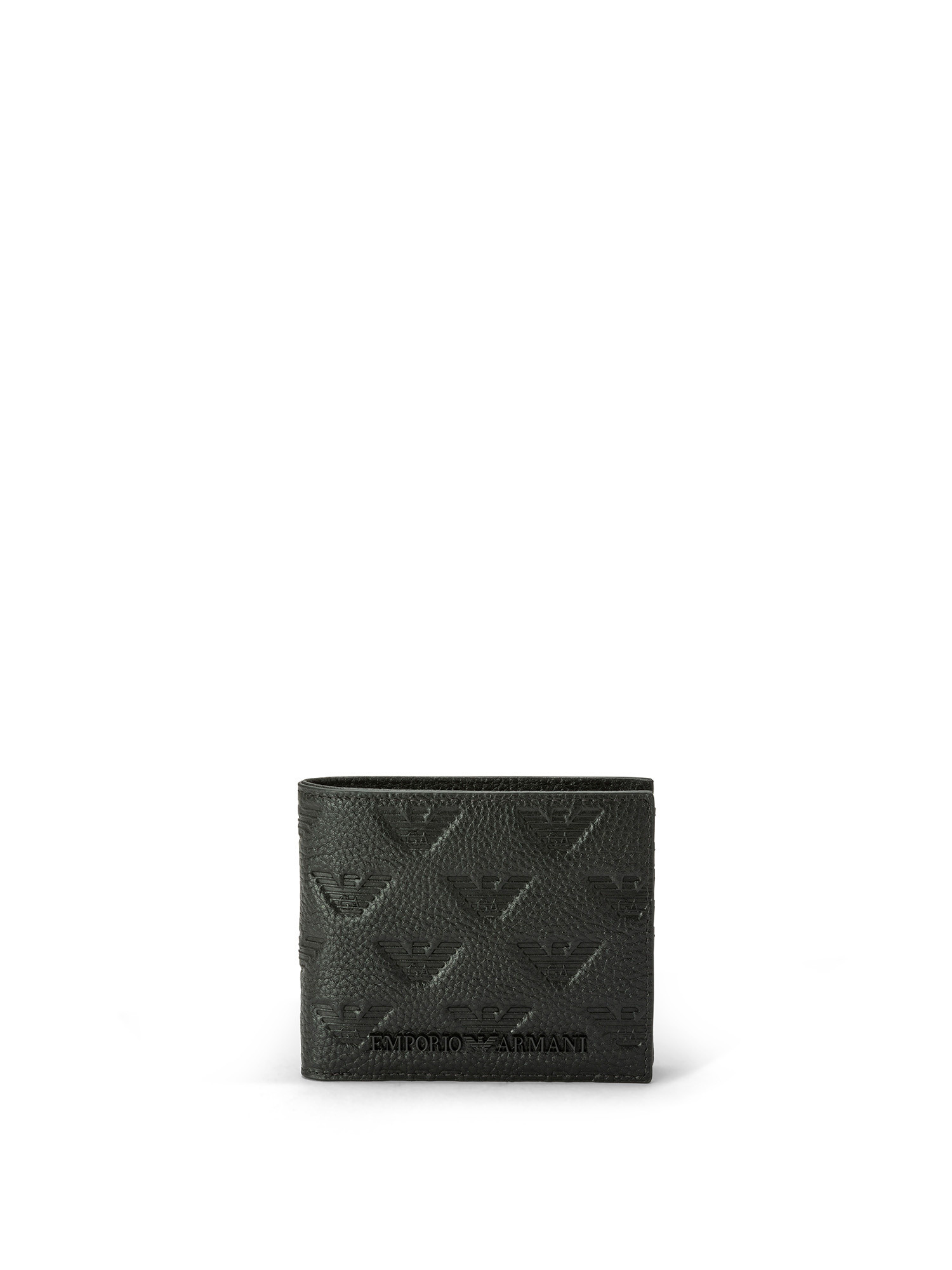 Emporio Armani - Leather wallet with all over eagle logo and coin purse, Black, large image number 0