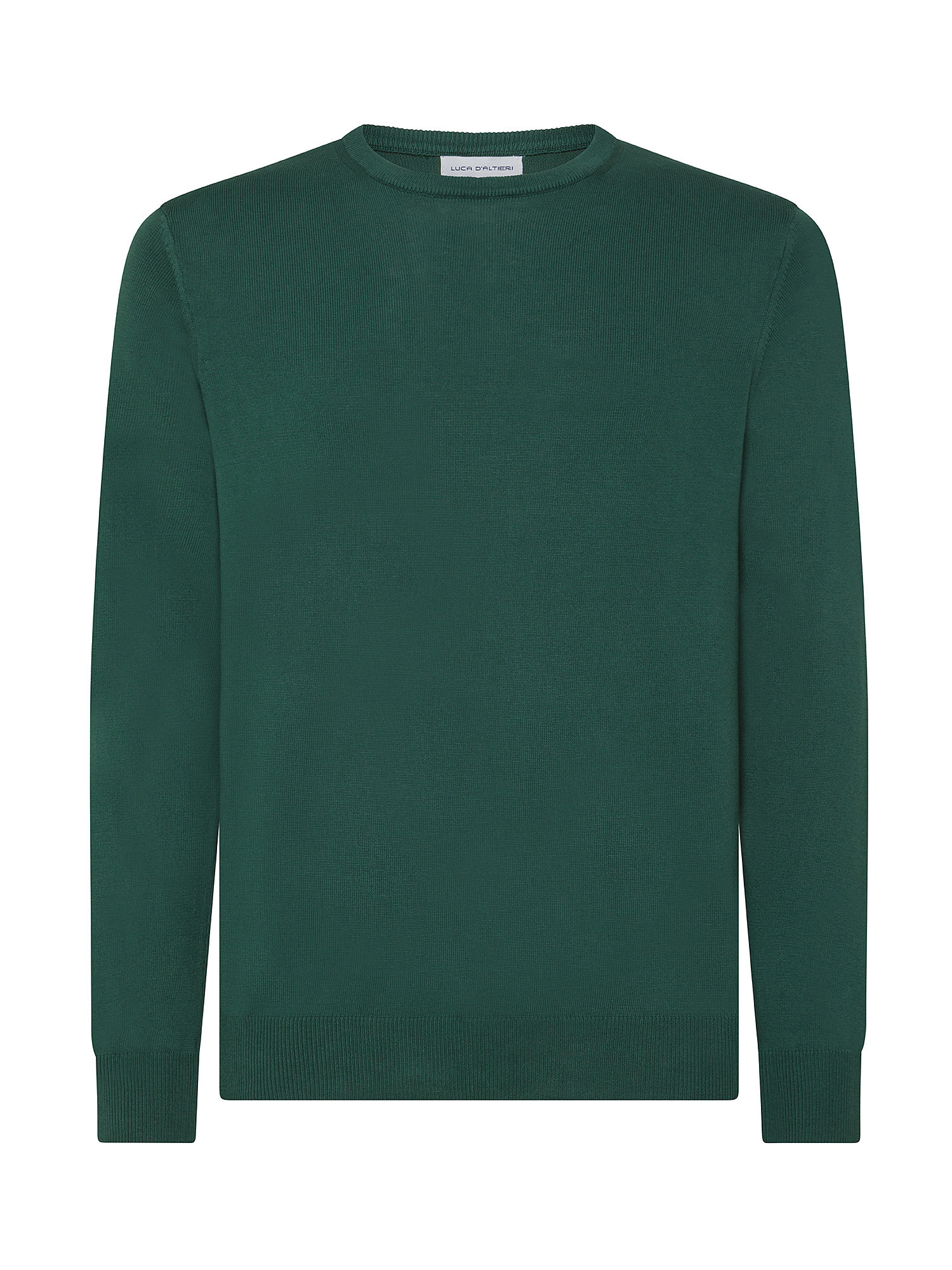 Luca D'Altieri - Crew neck sweater in extrafine pure cotton, Dark Green, large image number 0