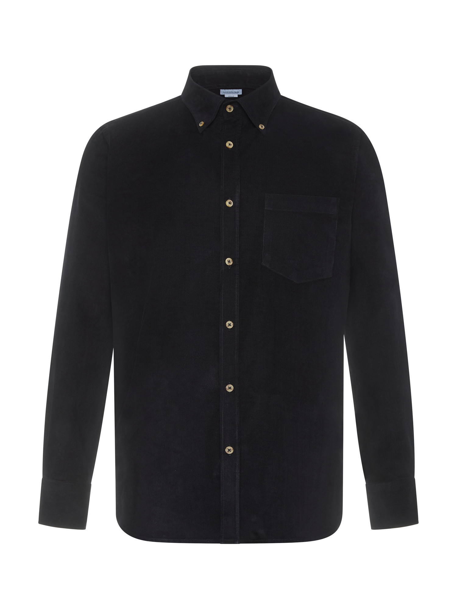 Luca D'Altieri - Regular fit casual shirt in fine cotton velvet, Black, large image number 0