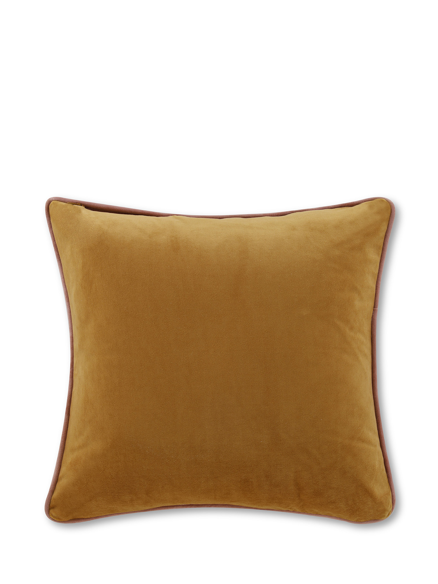 Cuscino in velluto con piping applicato sul bordo 45x45 cm, Giallo senape, large