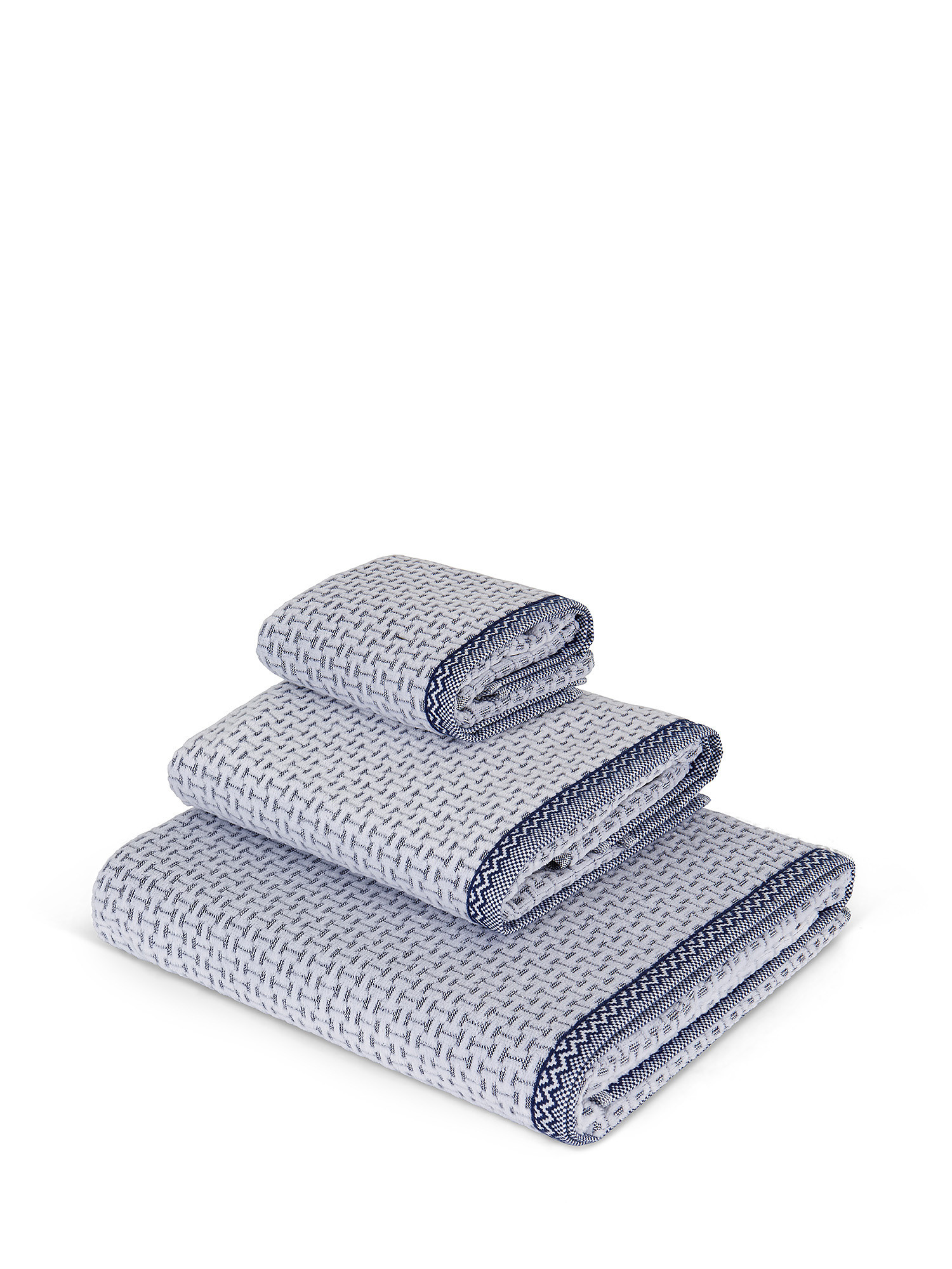 Asciugamano cotone velour motivo intreccio, Blu, large image number 0