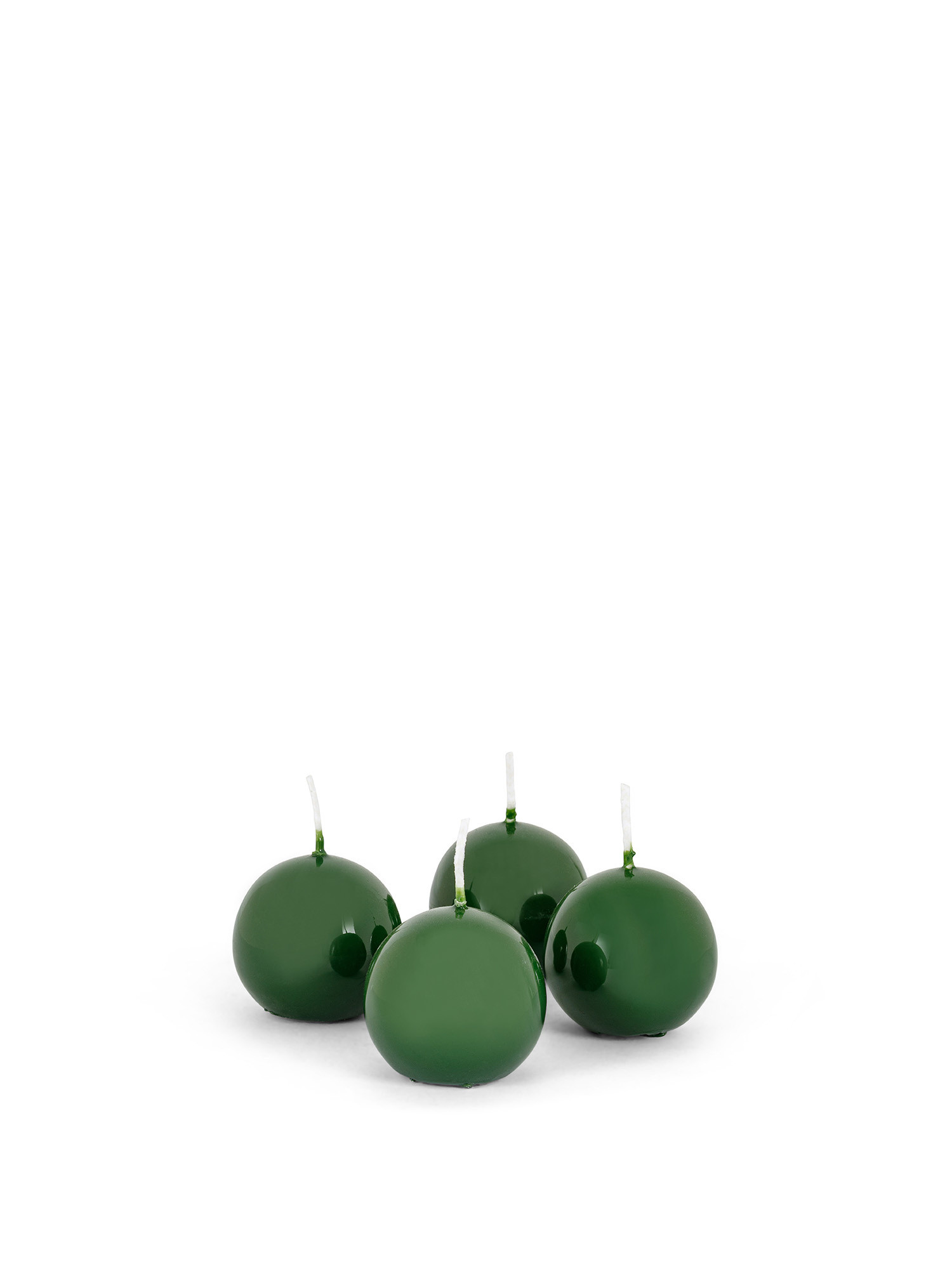 Set of 4 mini spheres candles in lacquered wax made in Italy, Dark Green, large image number 0