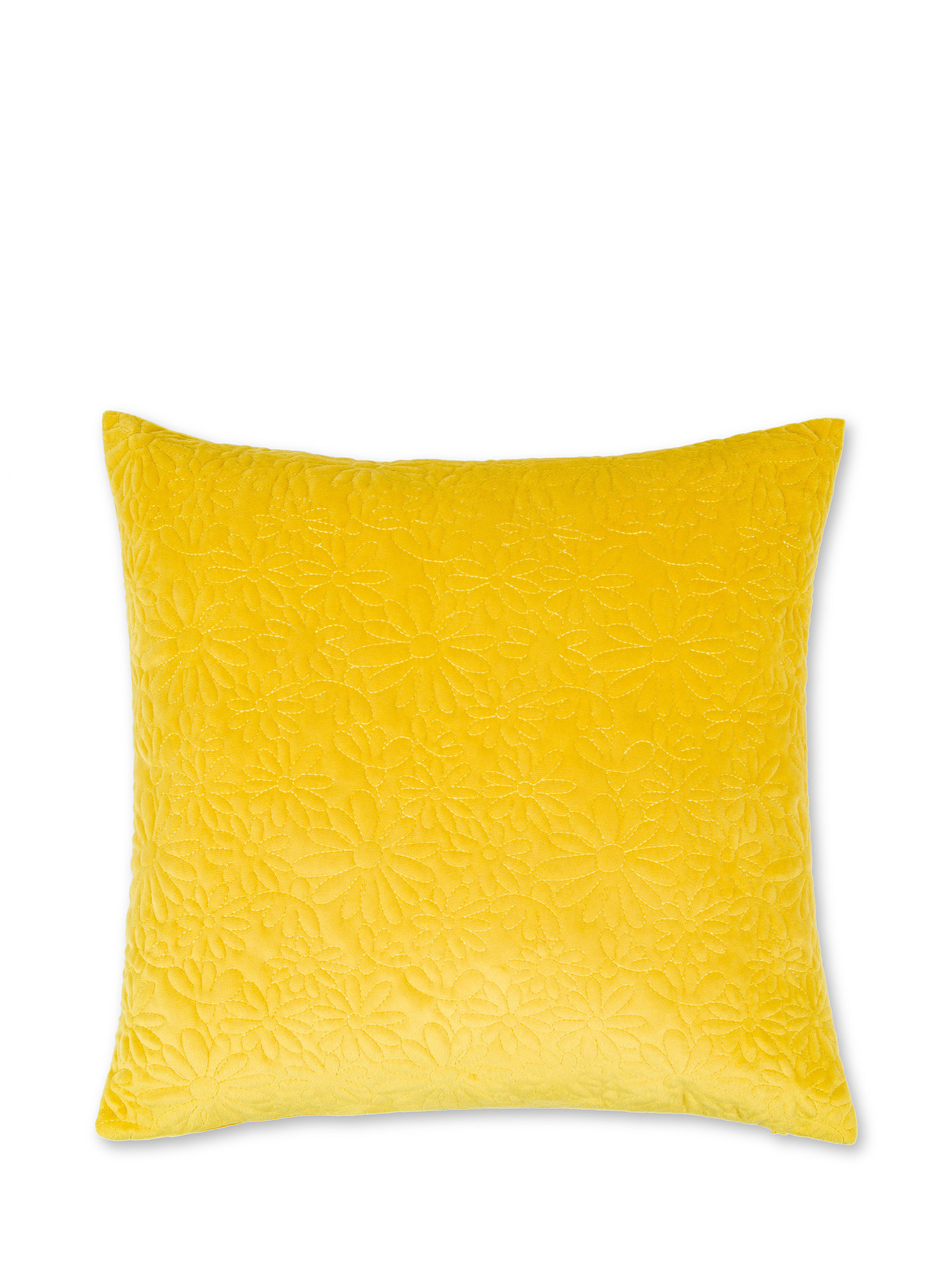 Solid color quilt velvet cushion 45X45cm, Yellow, large image number 0