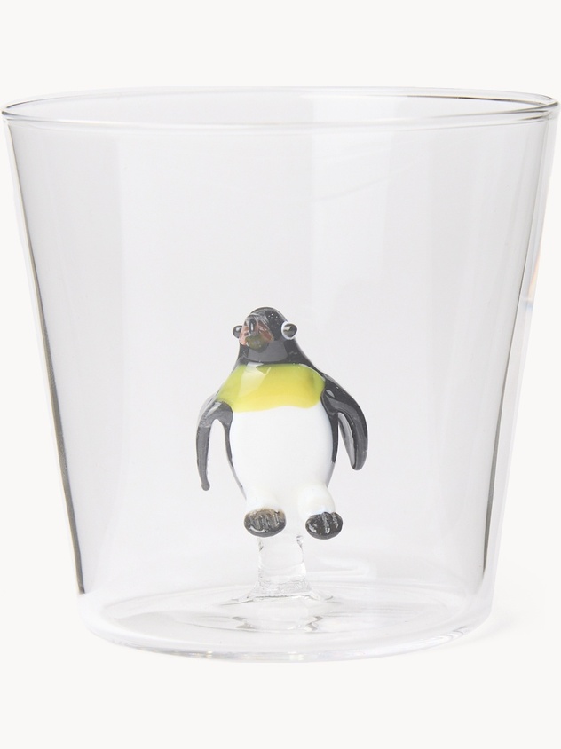 Bicchiere in vetro borosilicato dettaglio pinguino