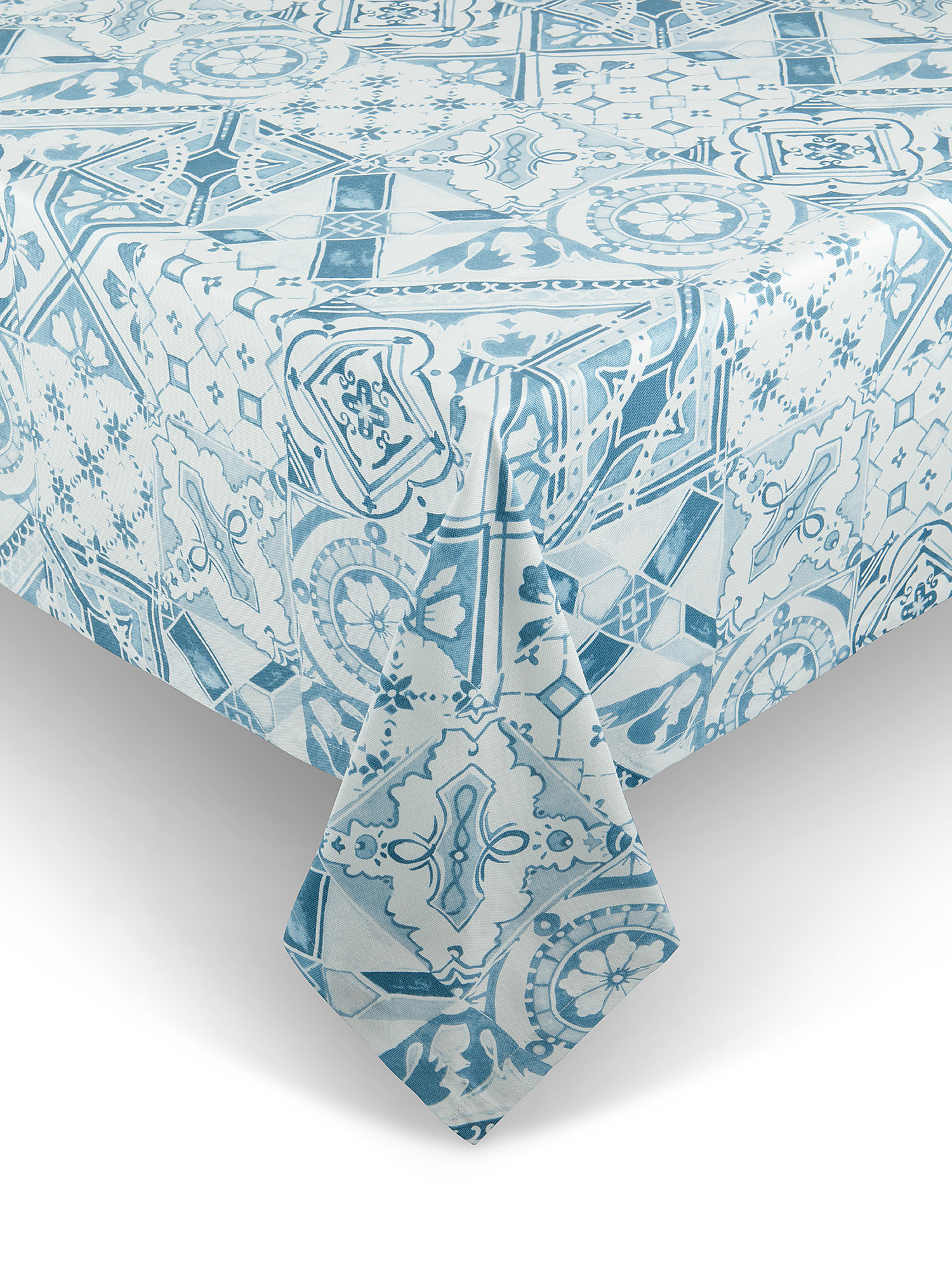 Water repellent cotton panama tablecloth with coastal print, Light Blue, large image number 0