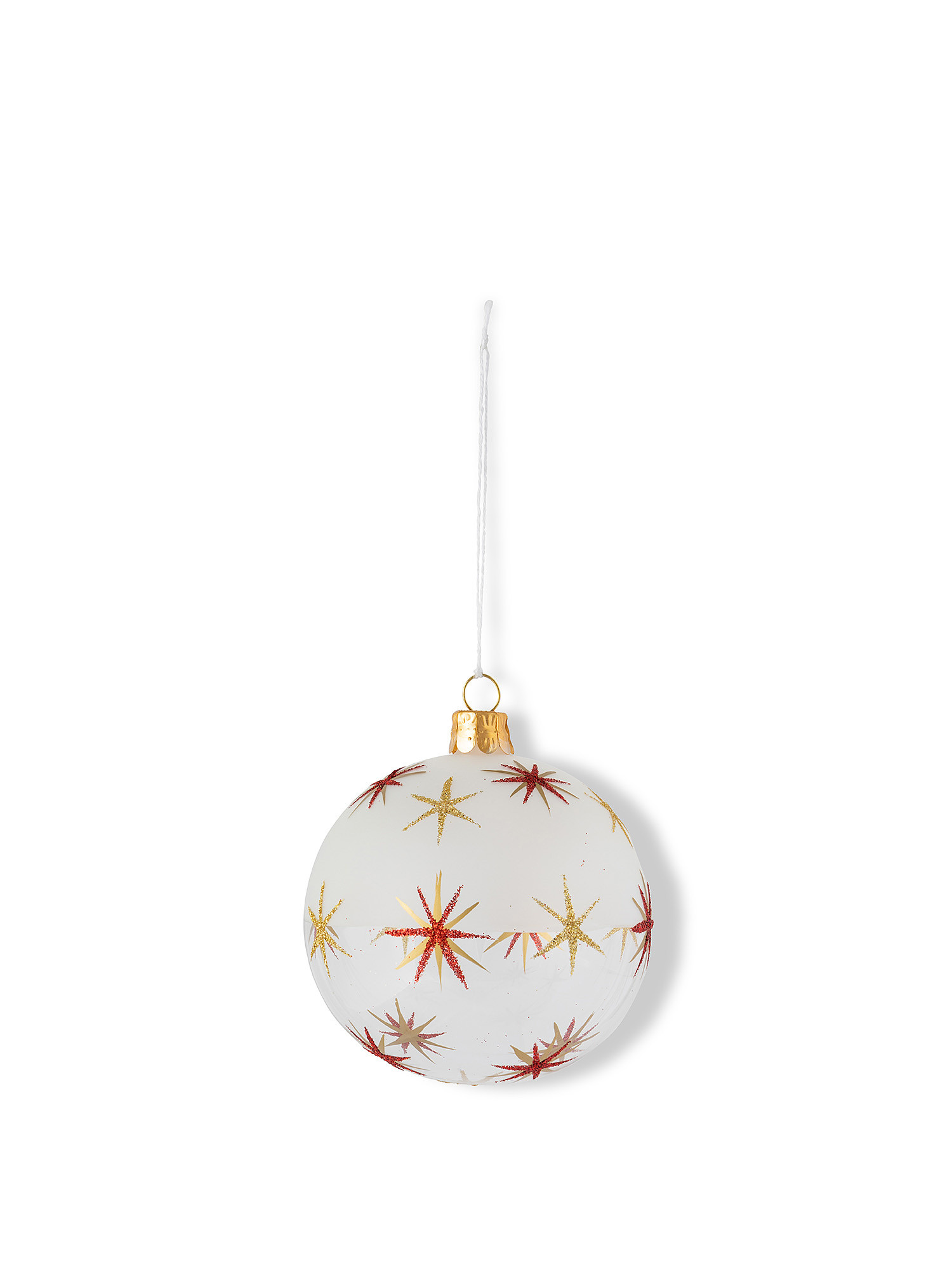 Hand-decorated hand-blown glass sphere with stars, White, large image number 0