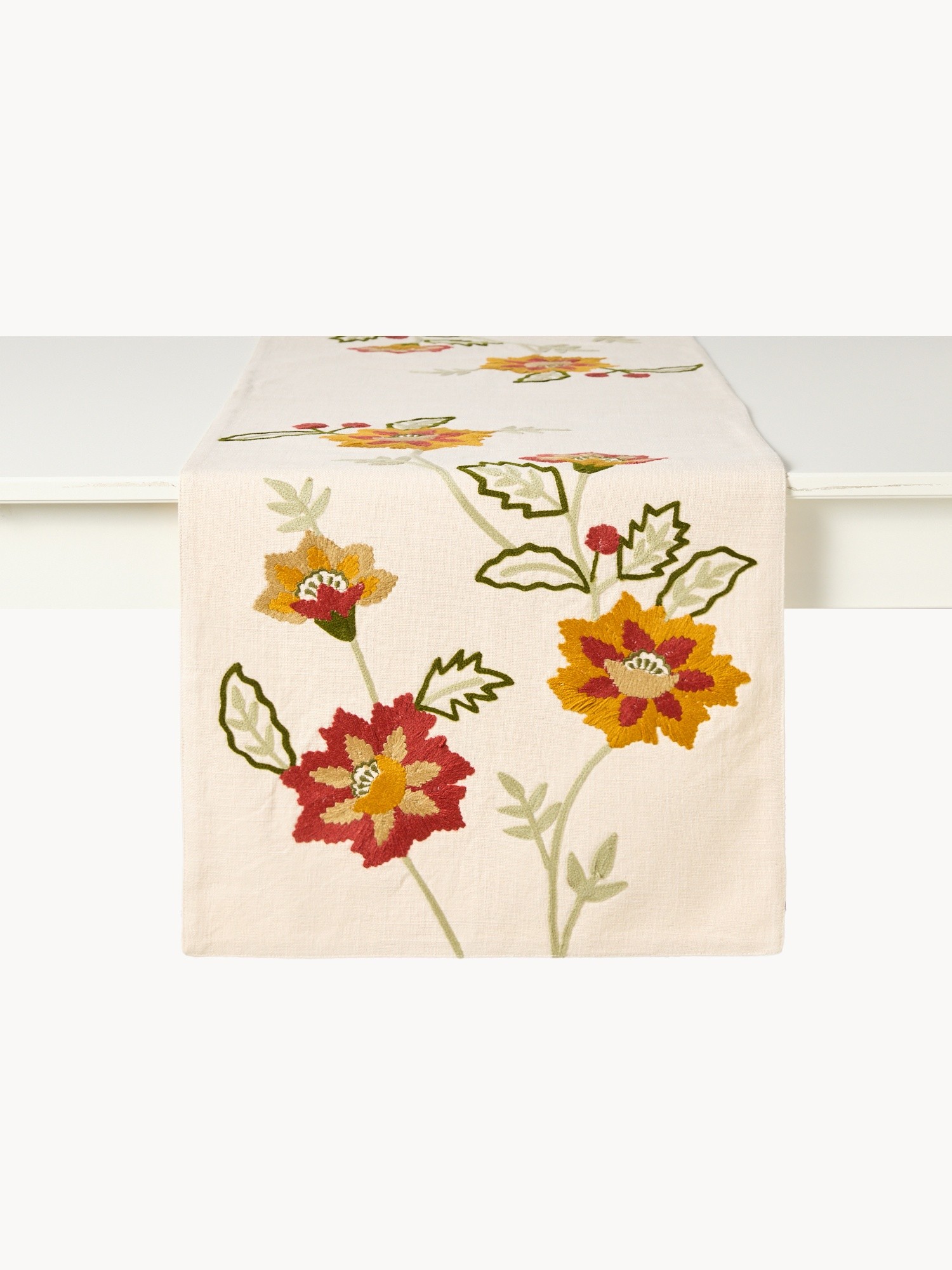 Runner in cotone ricamo floreale, Multicolor, large image number 1