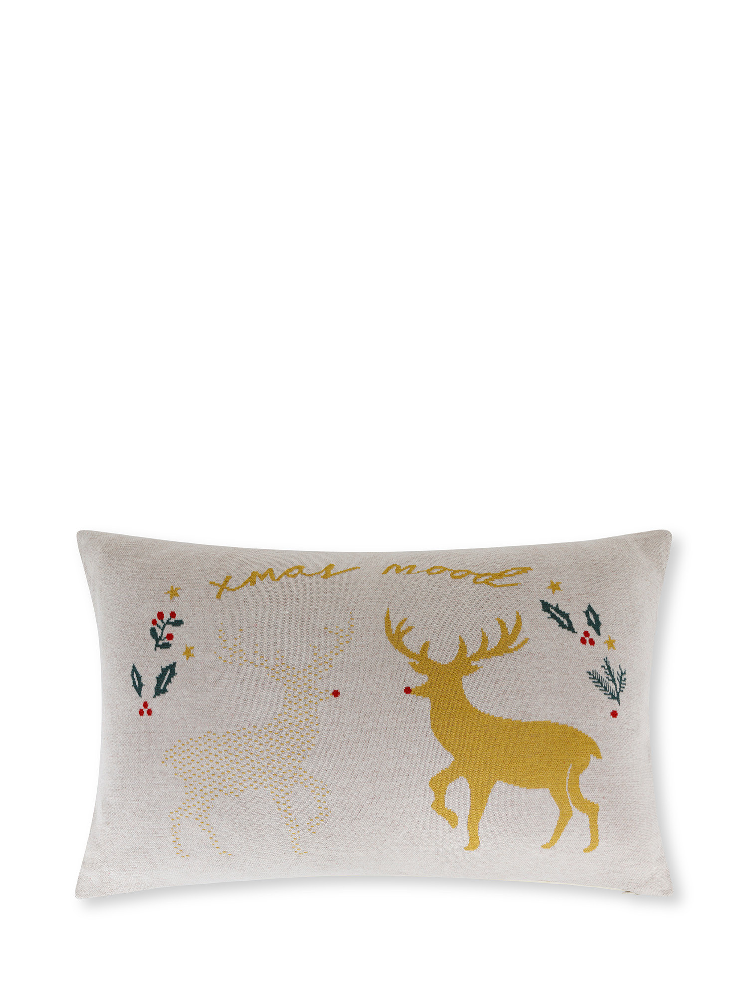 Jacquard knit cushion with reindeer 40x60 cm, White, large image number 1