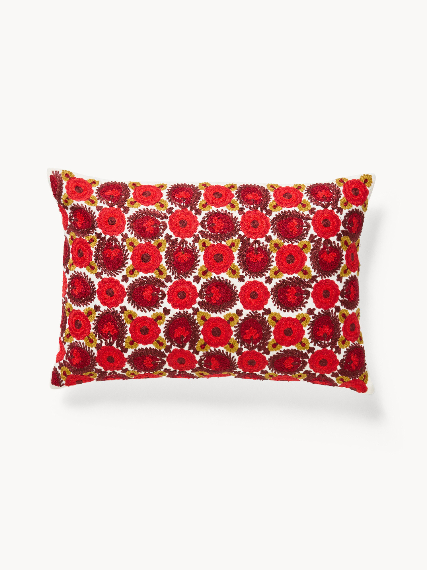 Cuscino 35x50 in cotone con ricamo floreale a catenella, Rosso, large image number 0