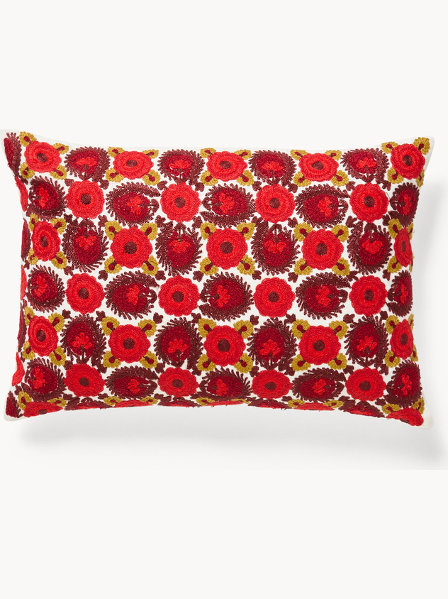 Cuscino 35x50 in cotone con ricamo floreale a catenella