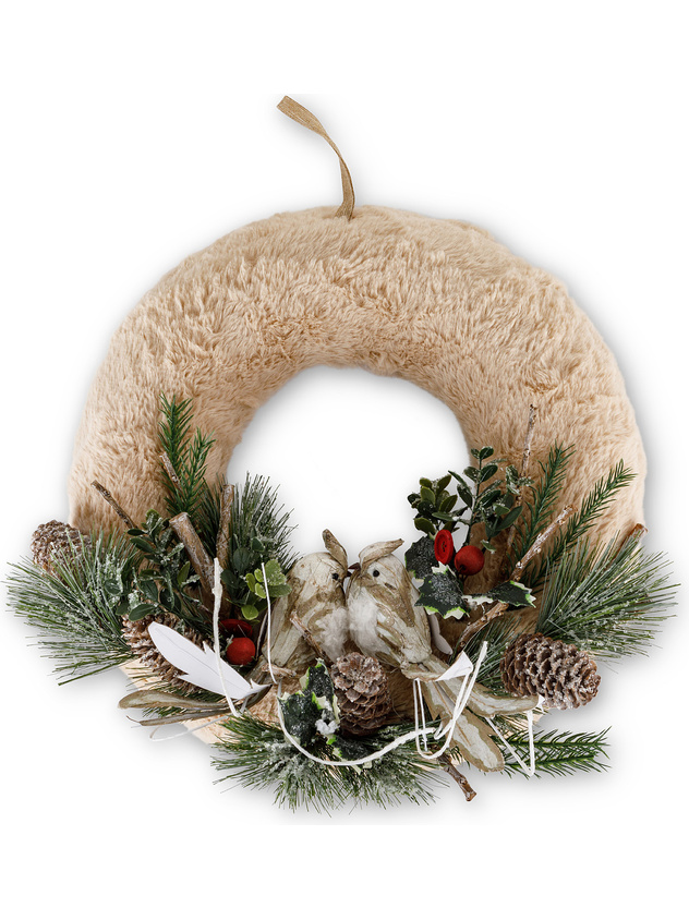 Decorative pine wreath with fur effect