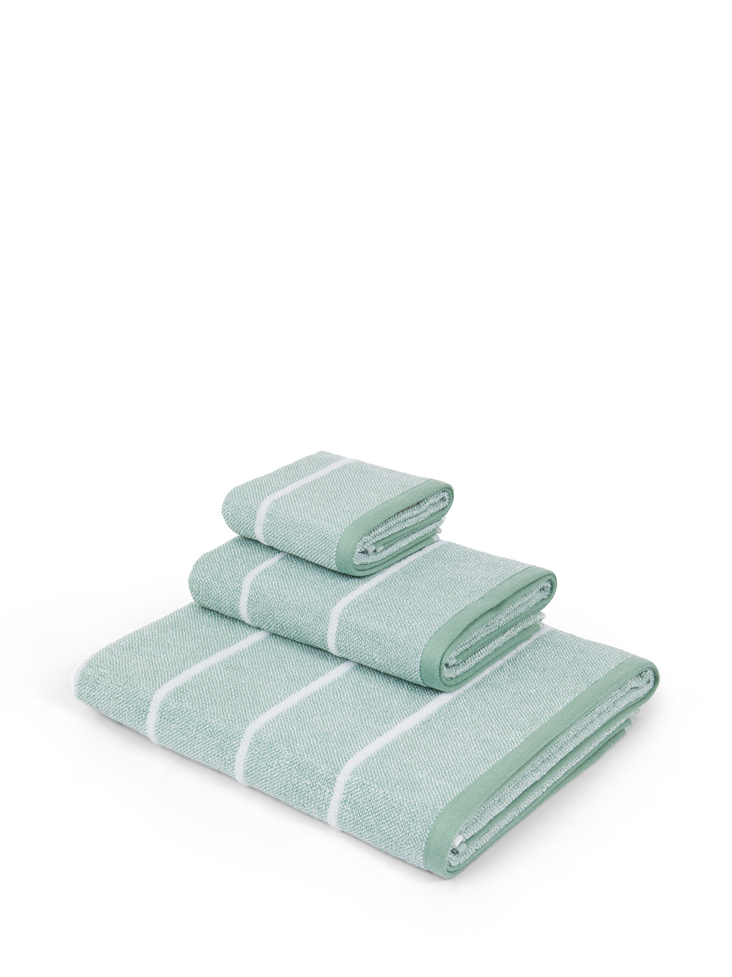 Asciugamano in spugna di cotone a righe melange, Verde, large image number 0