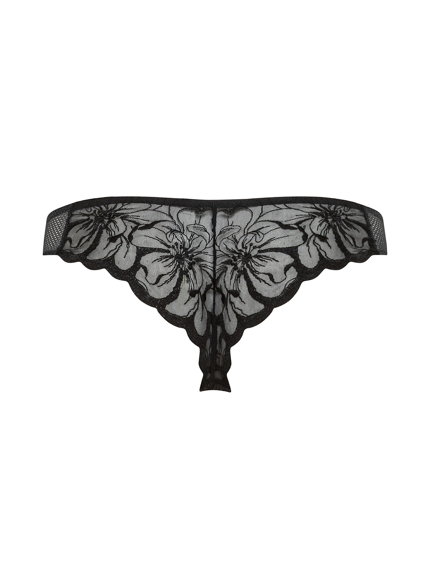 Thong entirely embroidered with floral design, Black, large image number 1
