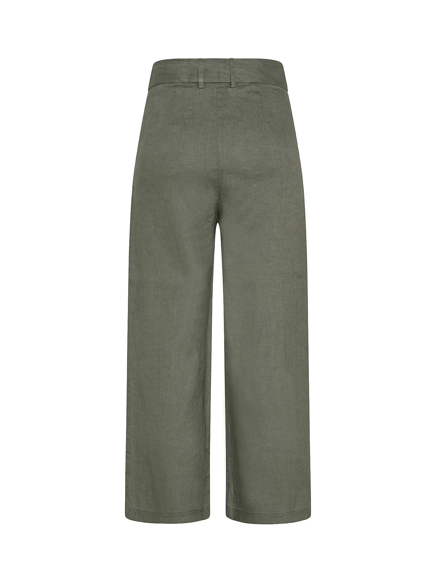 Pantalone 3/4 puro lino con cintura, Verde, large image number 1