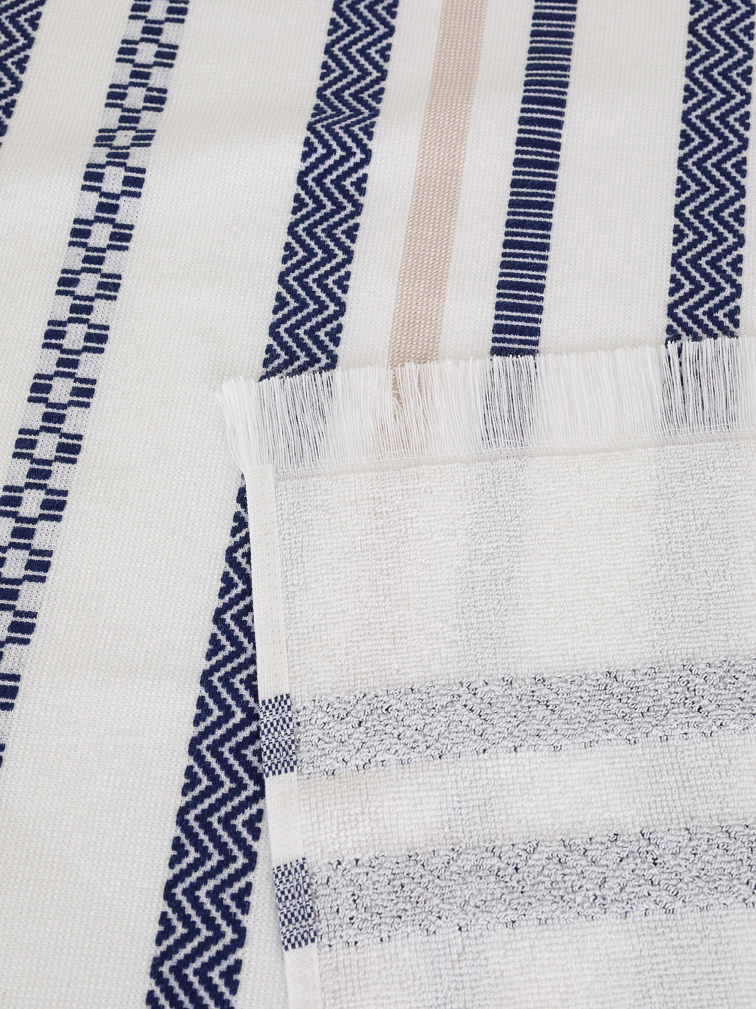 Striped jacquard cotton hammam beach towel, Blue, large image number 1