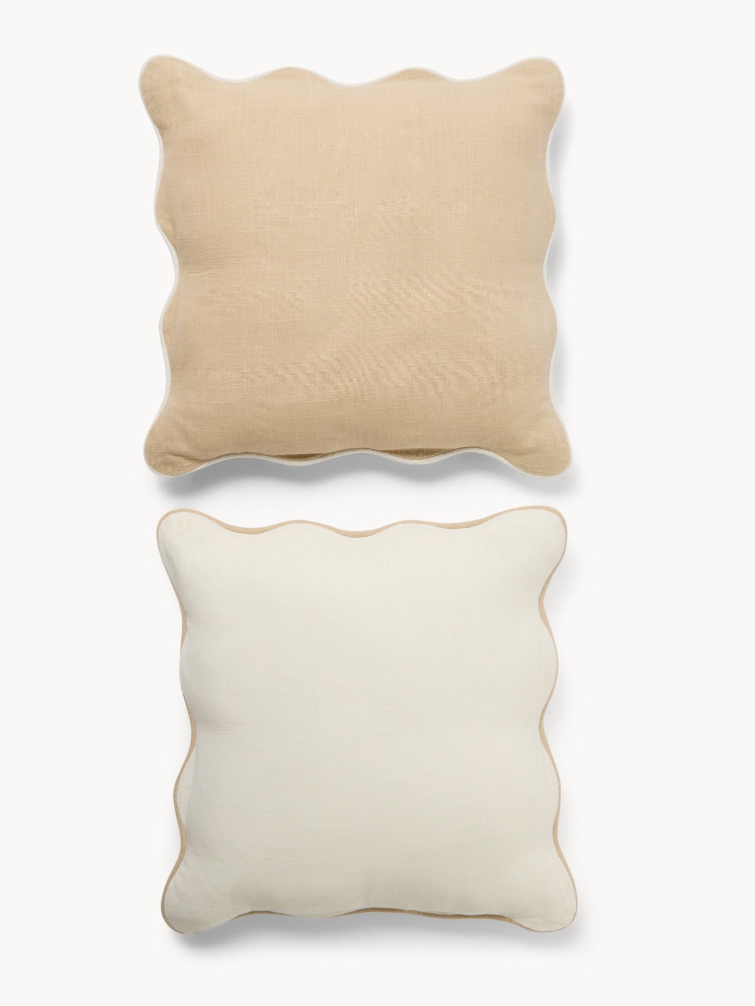 Set of 2 cotton cushions with scalloped edges and overlock,45x45cm - Introductory price, White / Beige, large image number 0