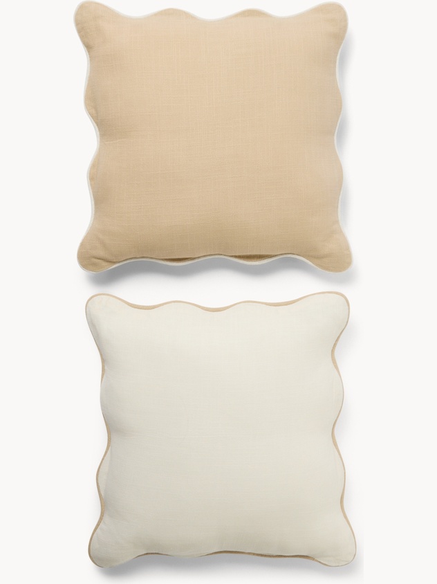 Set of 2 cotton cushions with scalloped edges and overlock,45x45cm - Introductory price