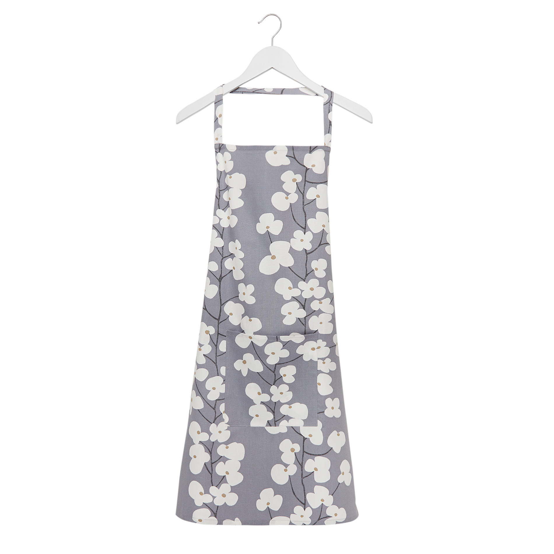 Cotton kitchen apron with flowers print, White / Blue, large image number 0