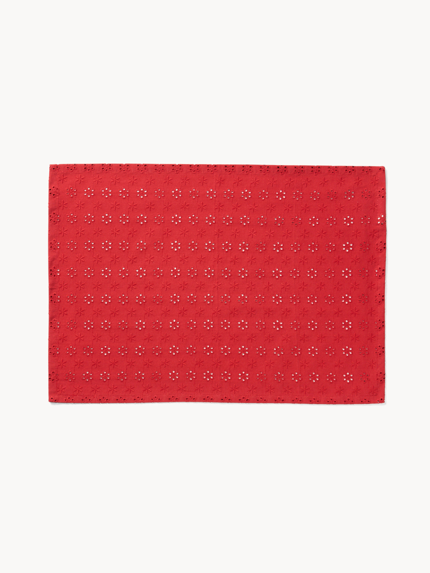 Pure cotton placemat with broderie anglaise embroidery, Red, large image number 0