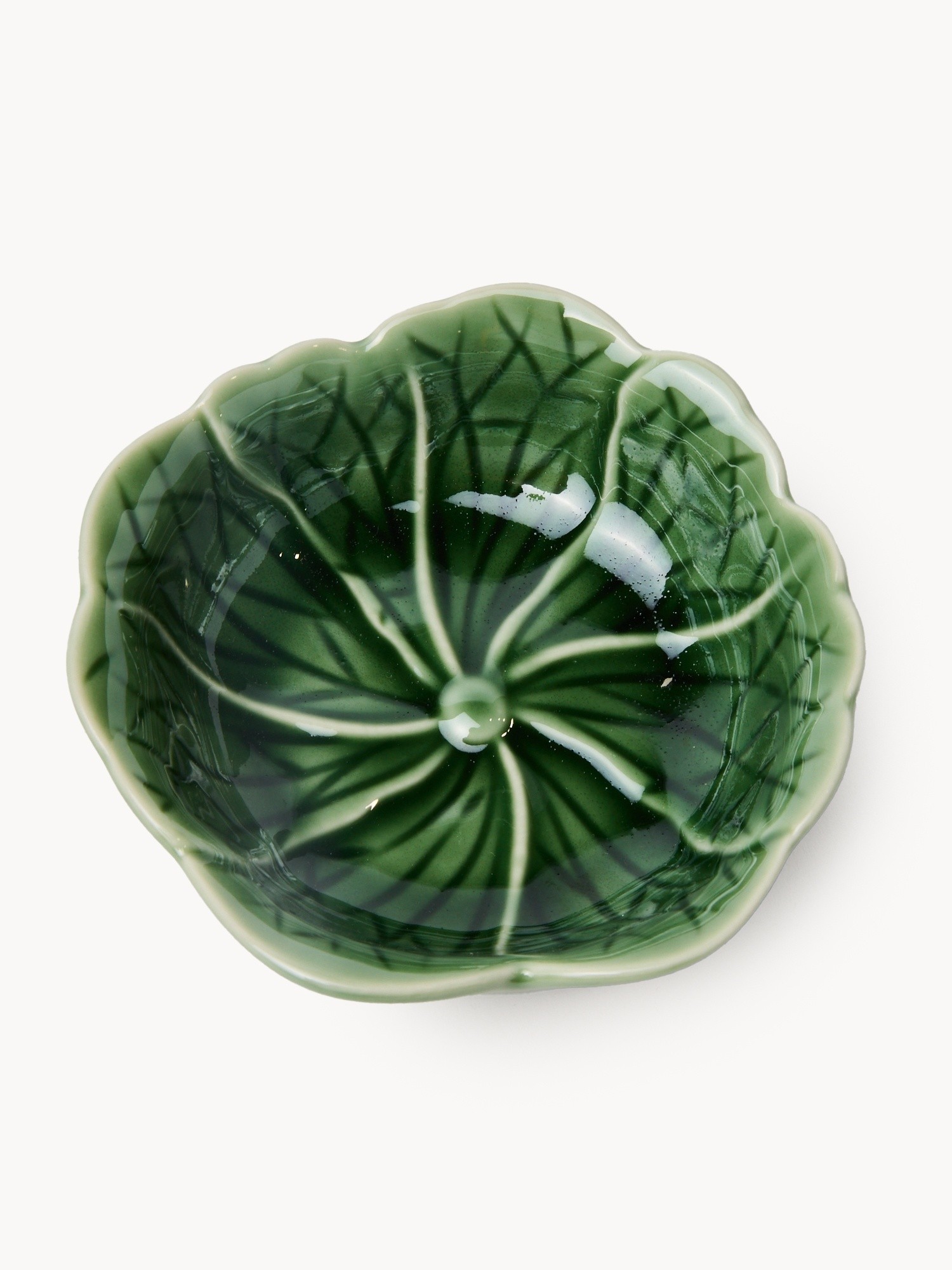Cabbage-leaf-shaped porcelain bowl, Green, large image number 1