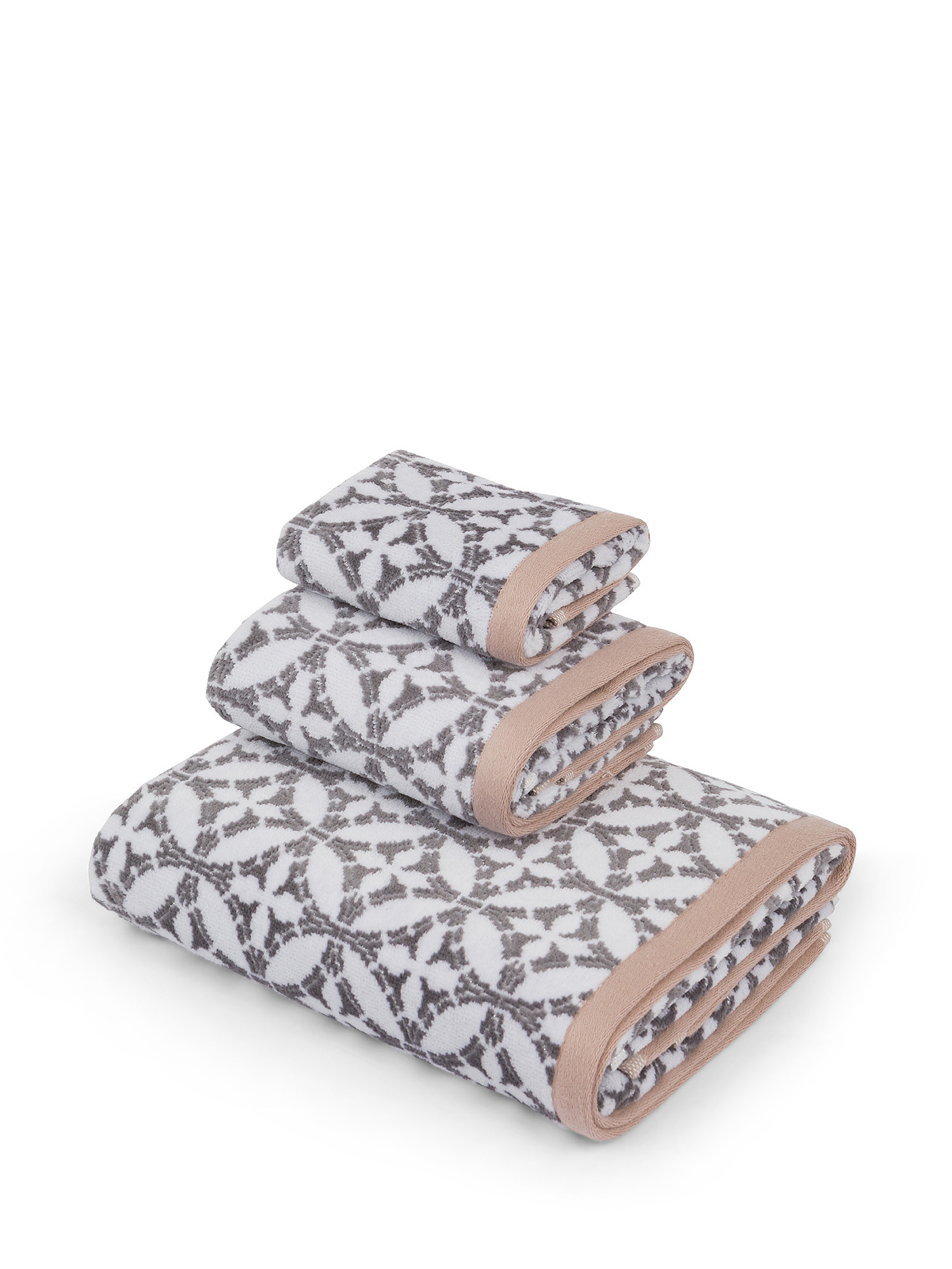 Portofino cotton velor towel with geometric pattern, White / Grey, large image number 0