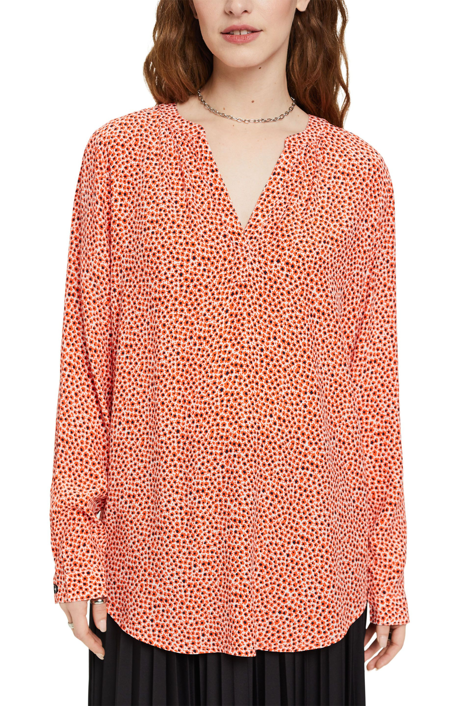 Esprit - Floral V-neck shirt, Orange, large image number 2