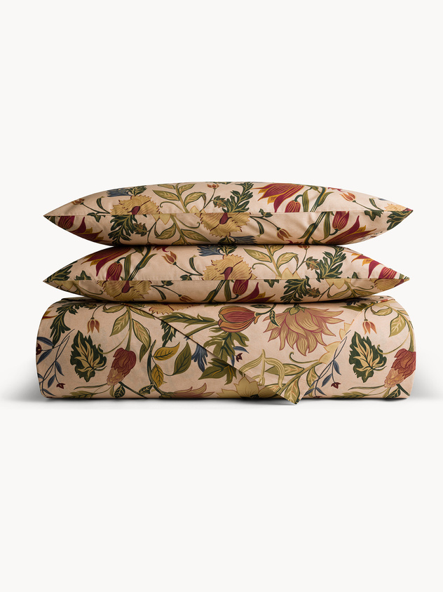 Cotton percale floral print duvet cover set