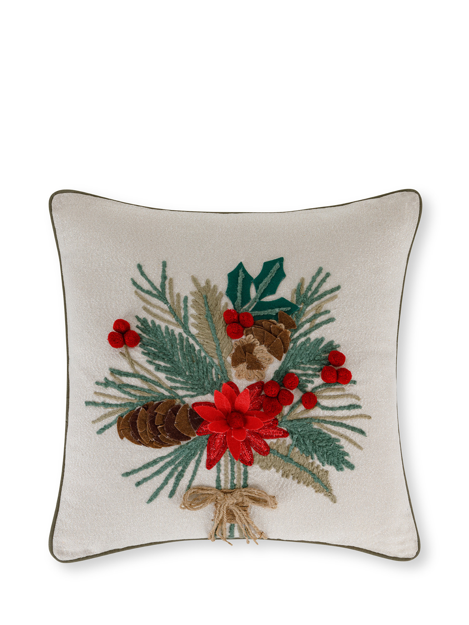 Christmas bouquet embroidered cushion 45x45 cm, Multicolor, large image number 0