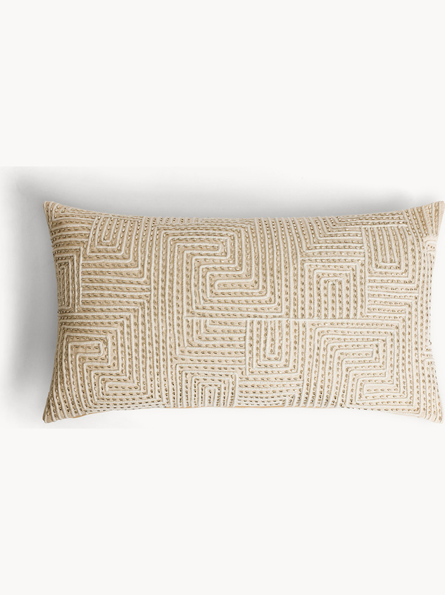 Cuscino 35x65 cm in cotone con motivo geometrico e applicazioni perline