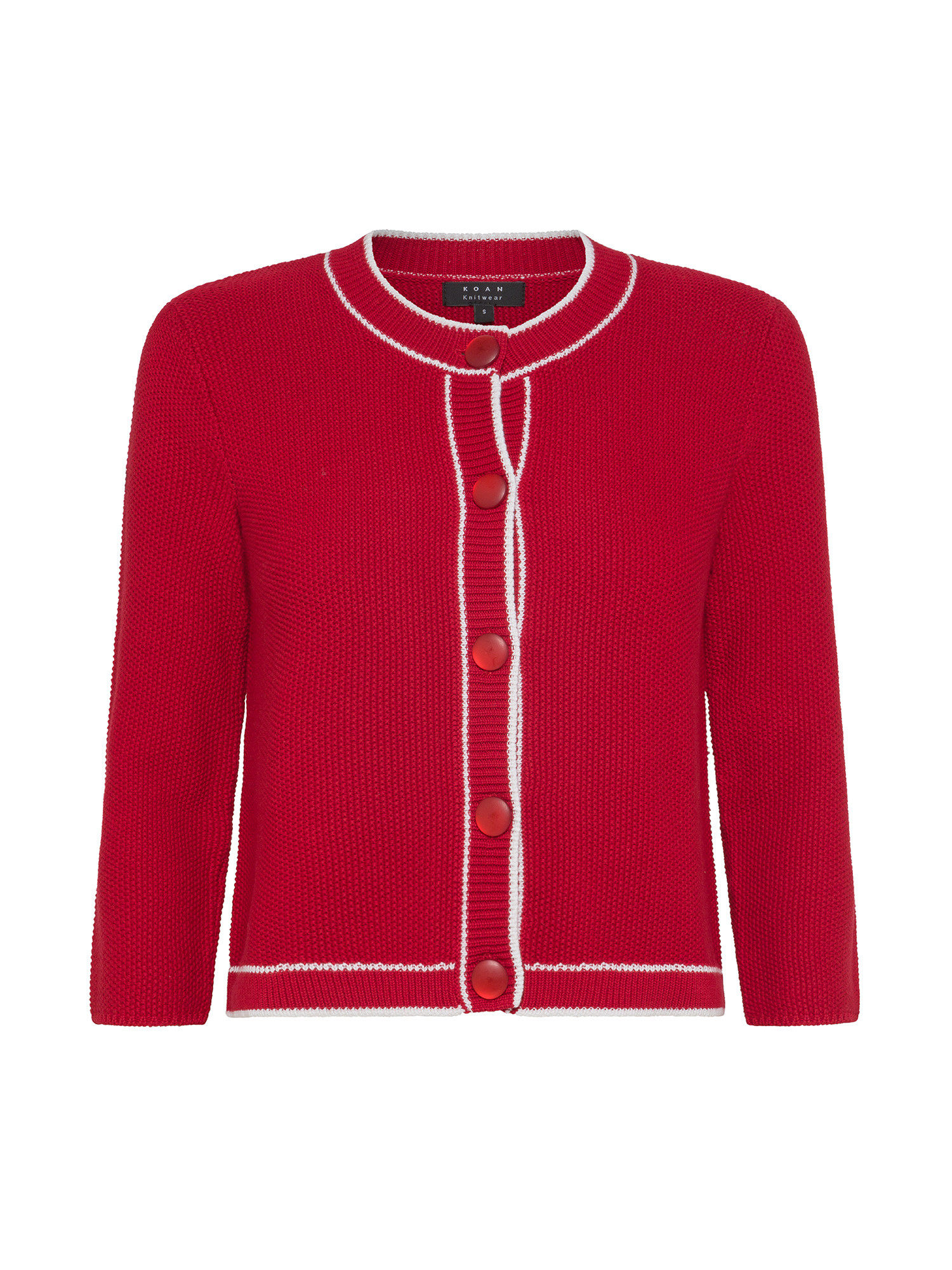 Koan - Short rice stitch cardigan in cotton, Red, large image number 0