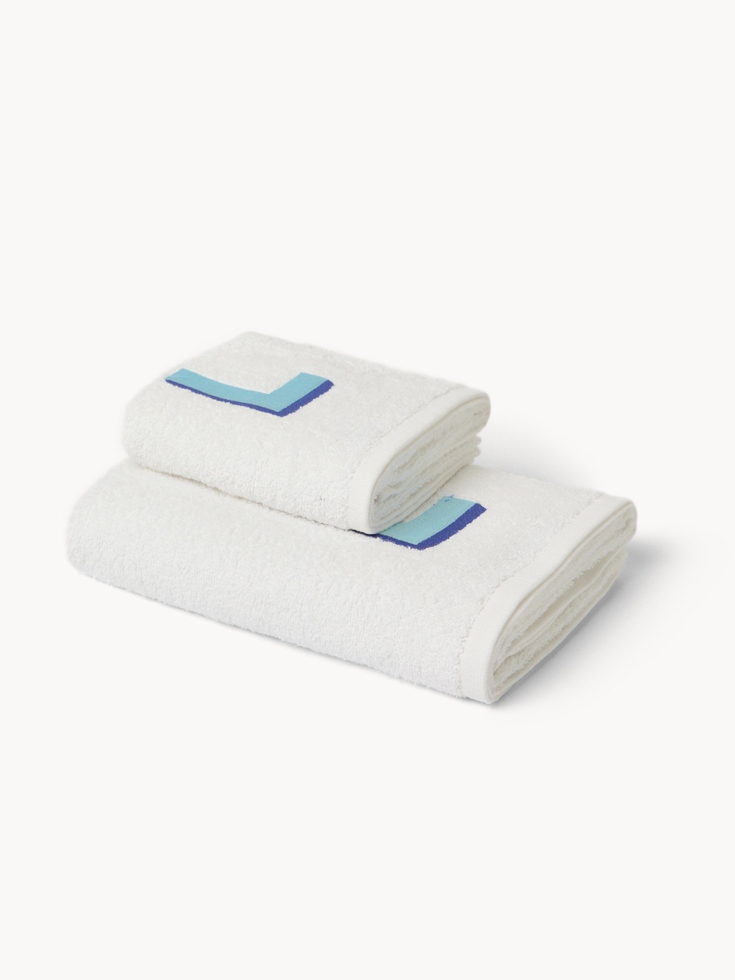 Set 2 asciugamani in spugna di cotone ricamo lettera L, Bianco, large image number 0