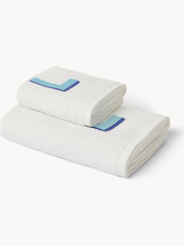 Set 2 asciugamani in spugna di cotone ricamo lettera L