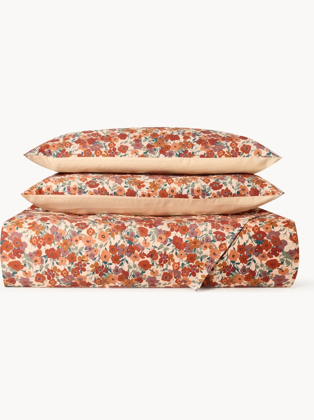 Floral cotton sateen duvet cover