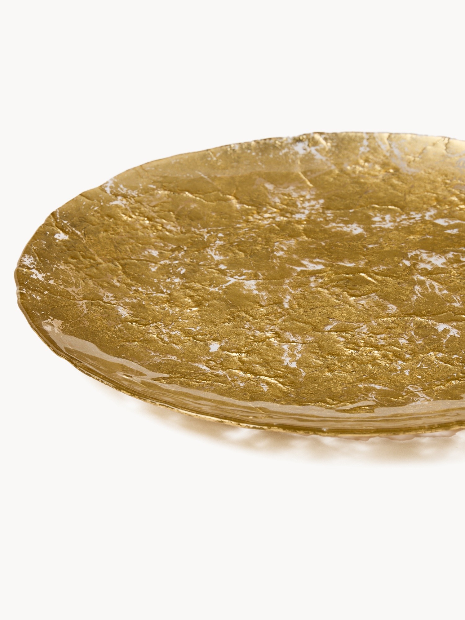 Glass serving platter with a textured finish, Gold, large image number 1