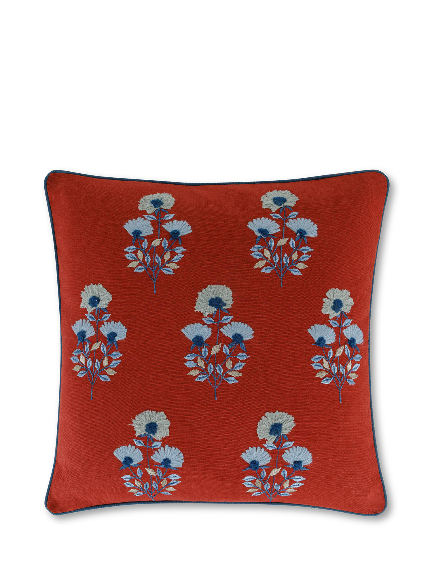 Fabric cushion embroidered with flowers 45x45 cm, Red, large image number 0