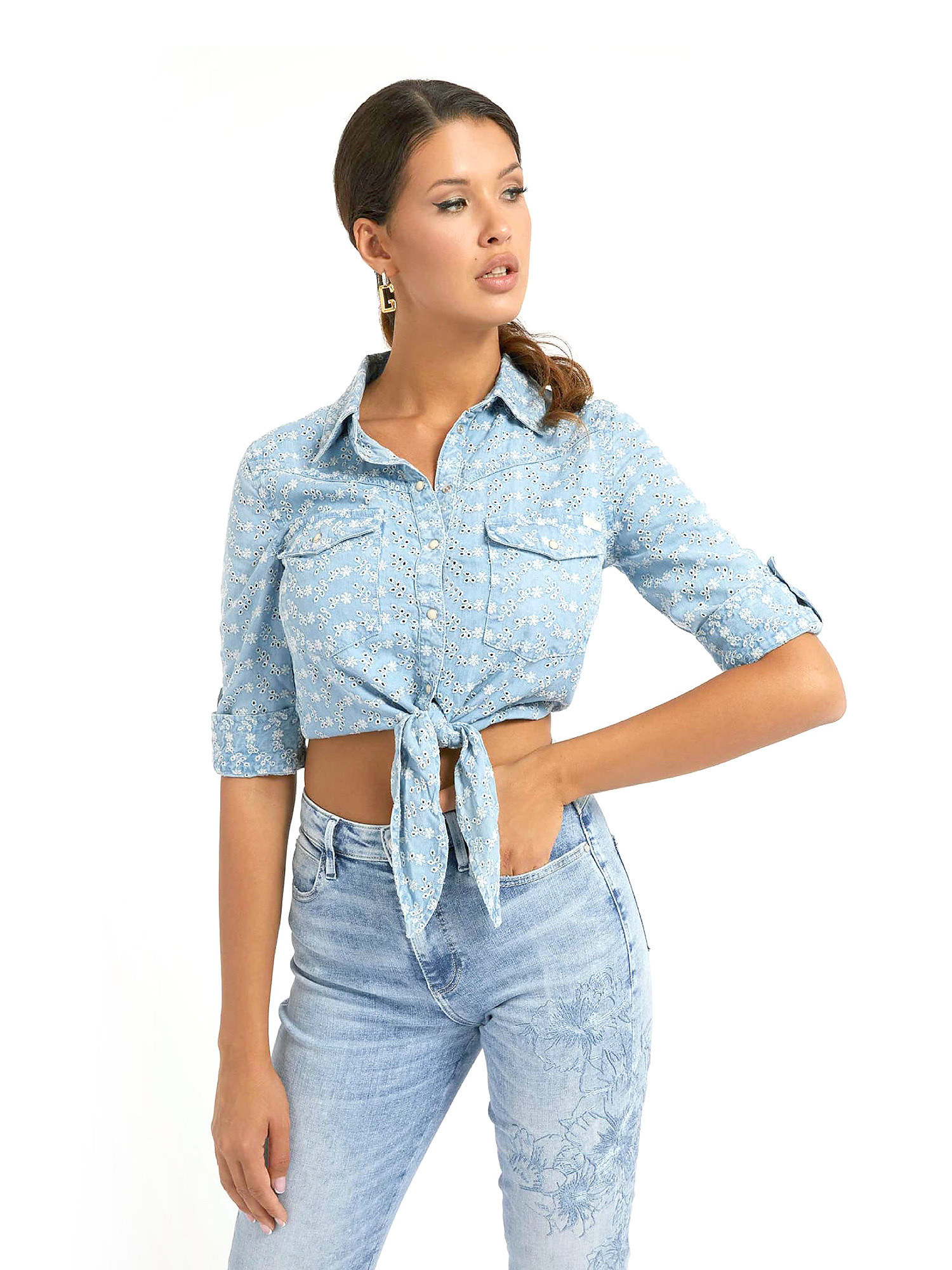 GUESS - Camicia in sangallo di jeans, Denim, large image number 2
