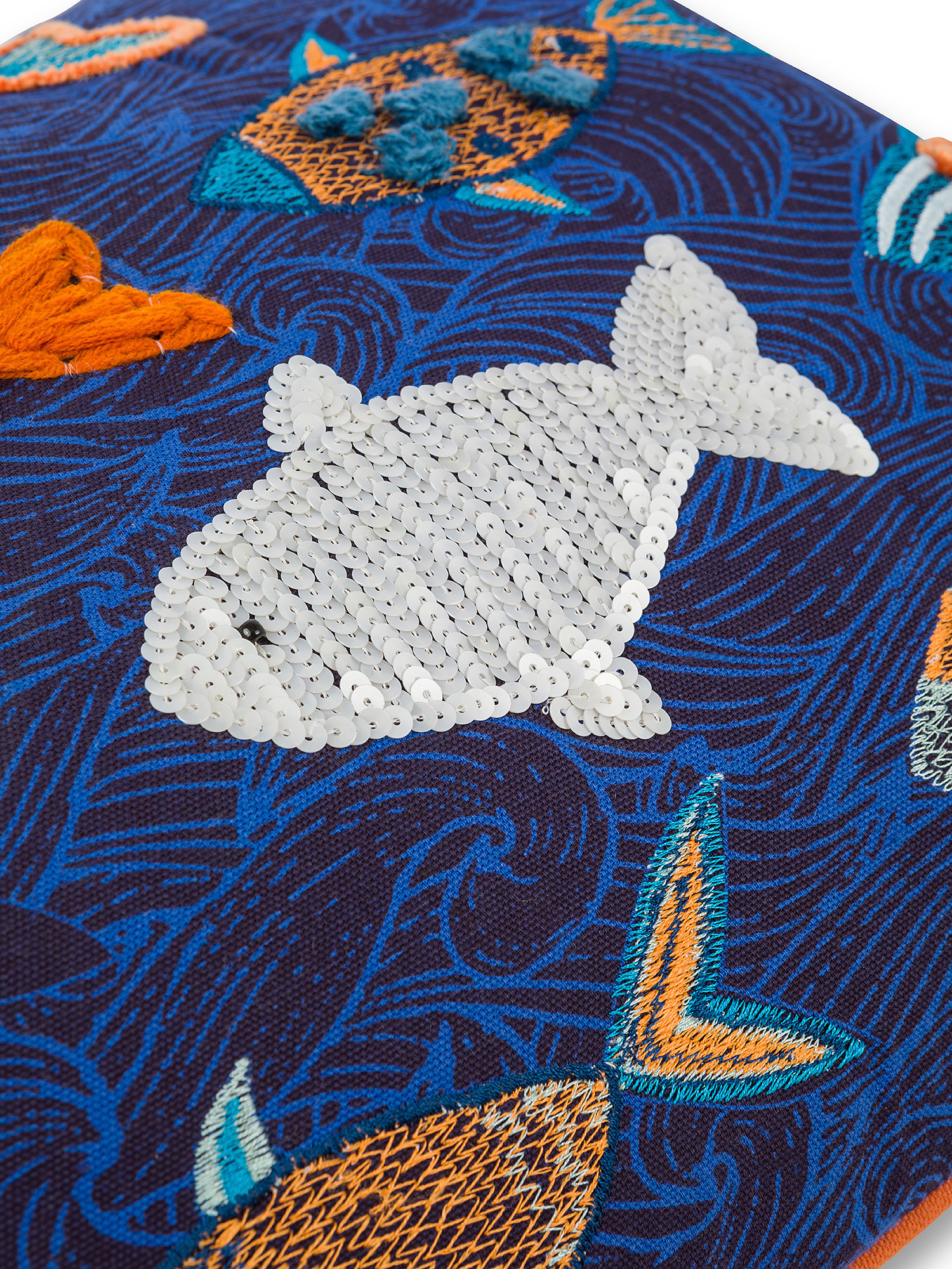 Cuscino cotone ricamo pesci 35x50cm, Blu, large image number 2