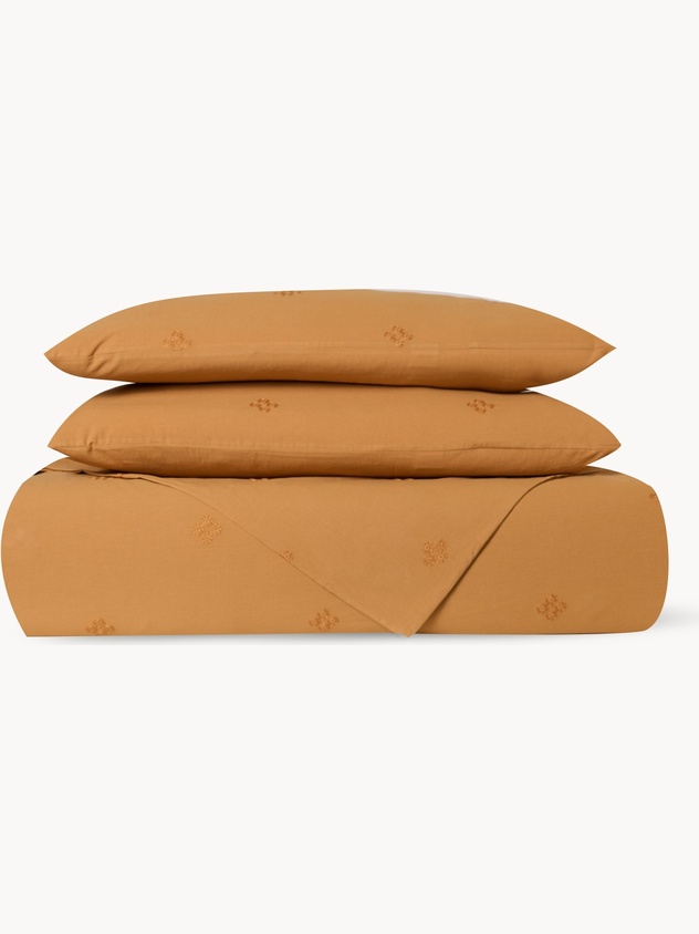 Flat pure washed cotton sheet with embroidery