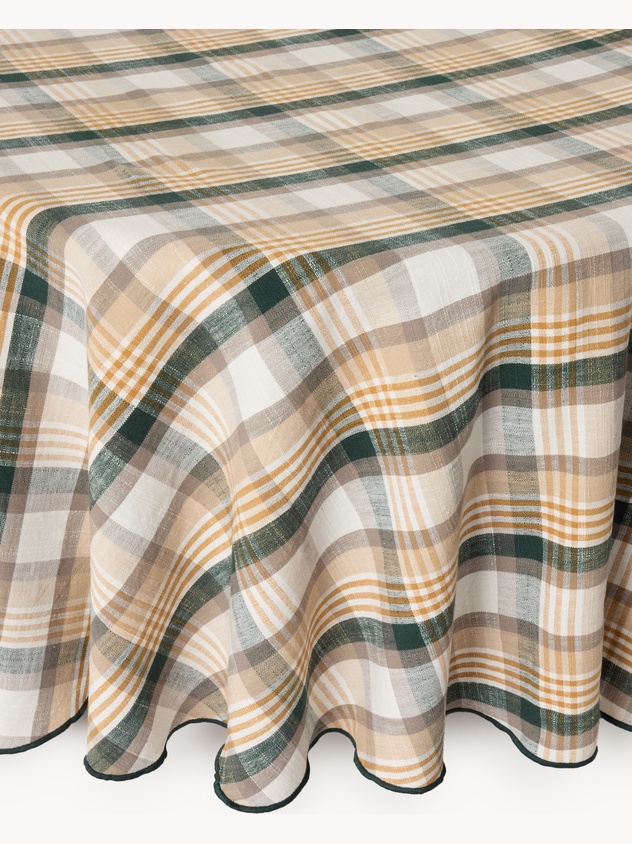 Round checkered yarn-dyed tablecloth