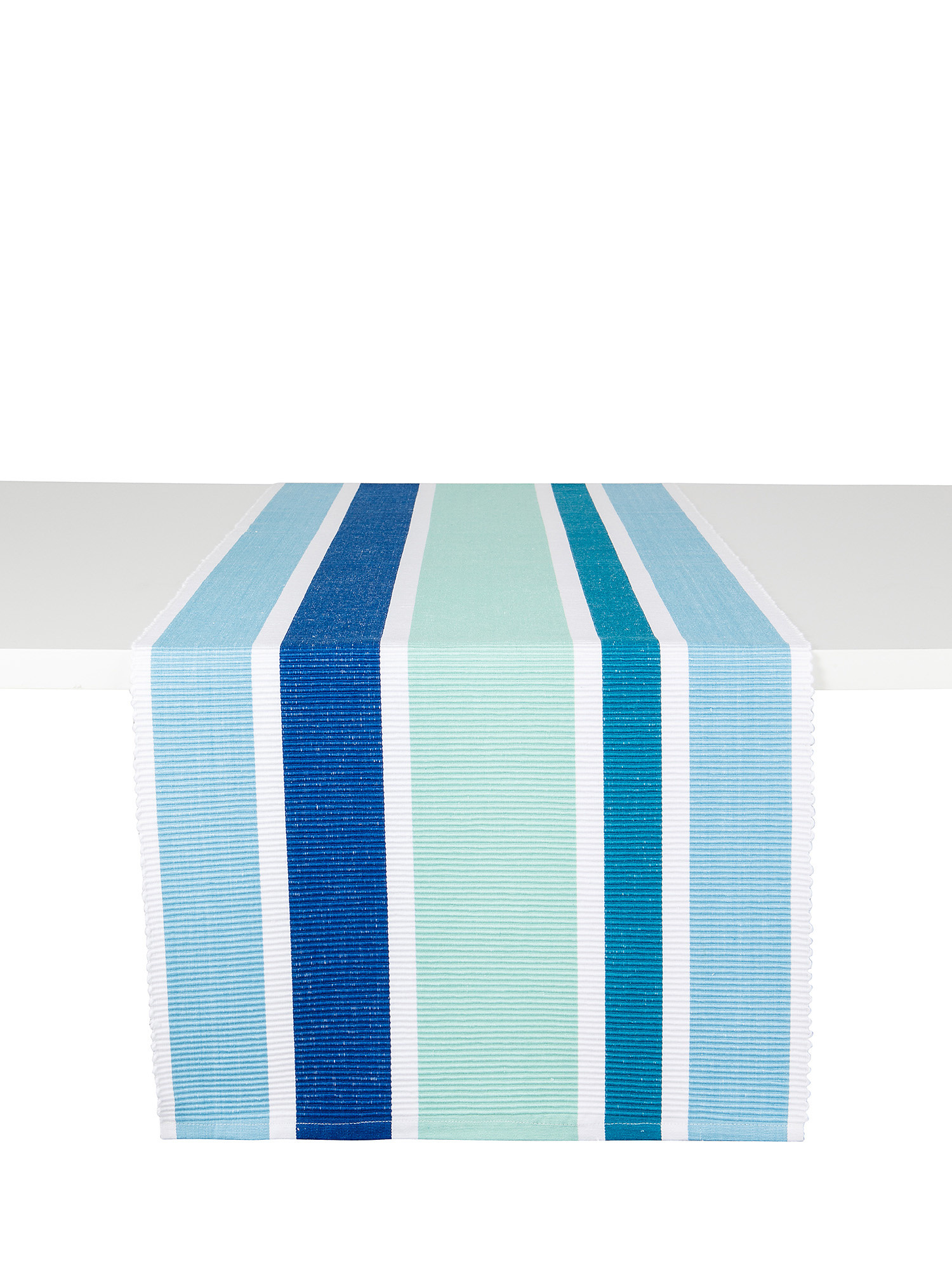 Striped yarn-dyed cotton table runner, Blue, large image number 0