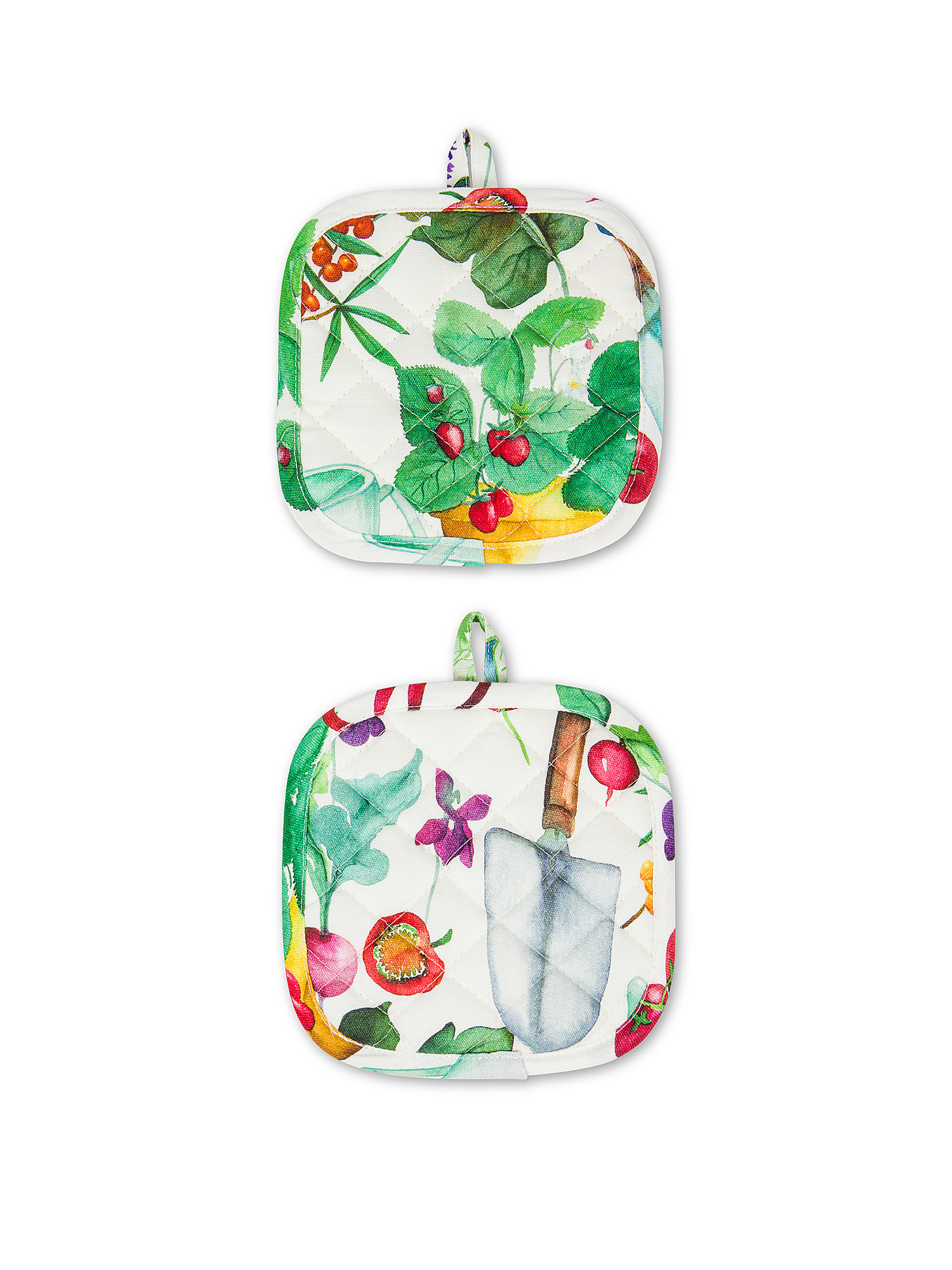 Set of 2 panama potholders in vegetal print cotton, Multicolor, large image number 0