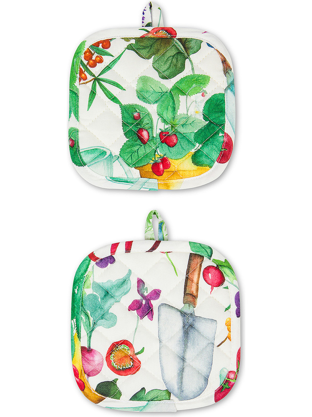 Set of 2 panama potholders in vegetal print cotton