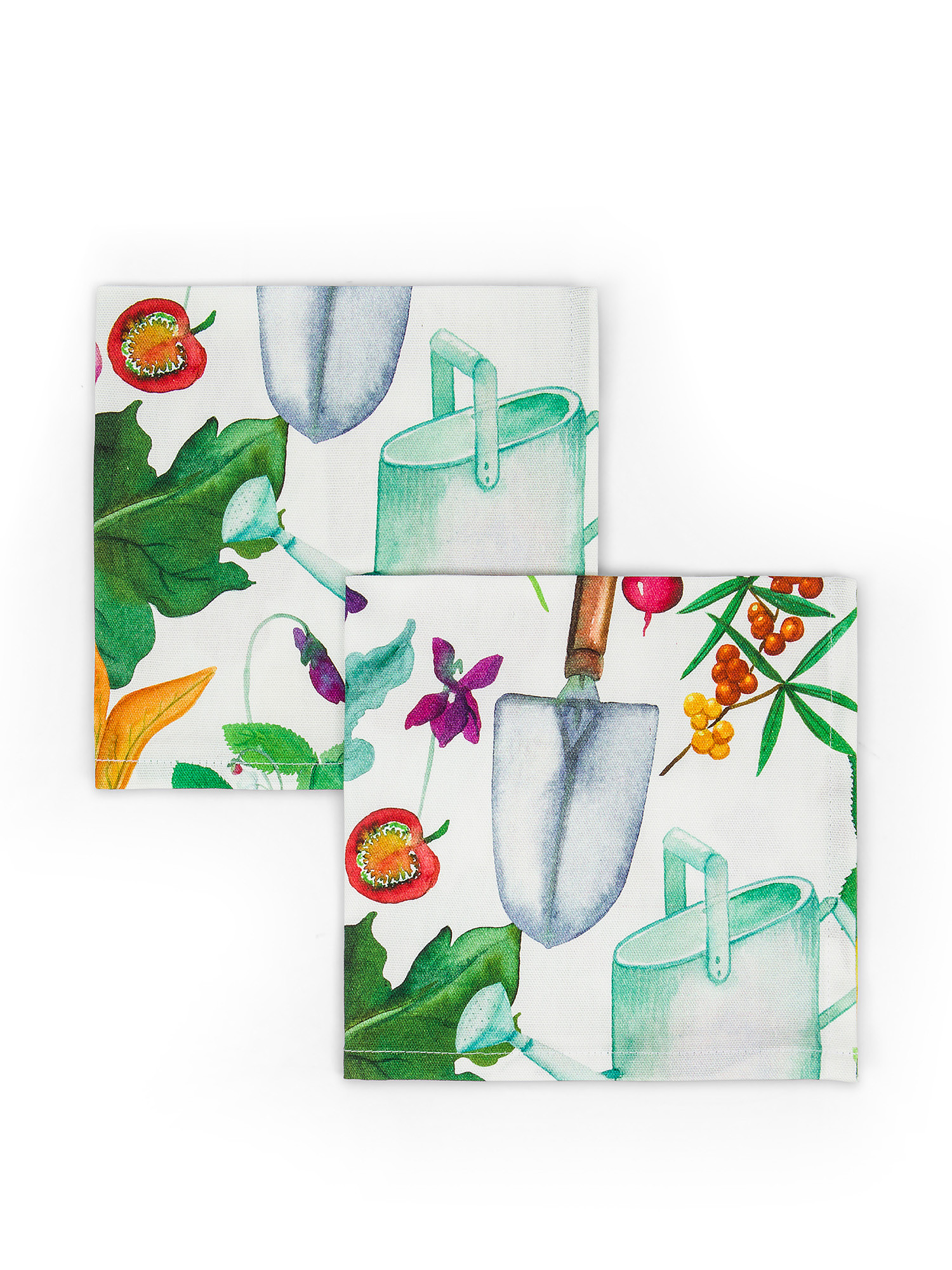 Set 2 tovaglioli panama di cotone stampa vegetale, Multicolor, large image number 0