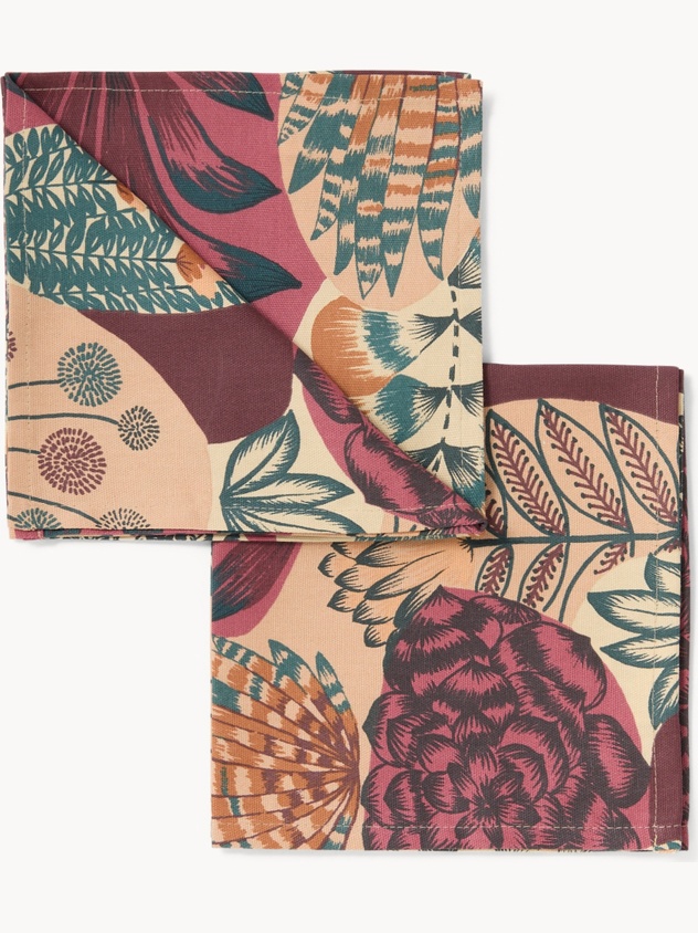 Set of 4 Cotton Panama Napkins with Cactus Print - Discounted Price