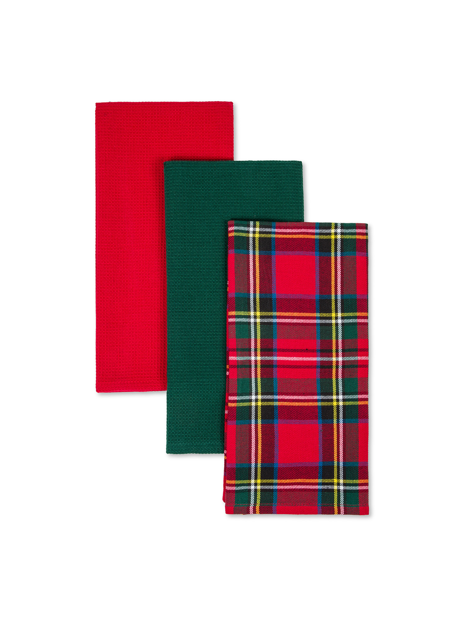 Set 3 Strofinacci con Cestino Tartan, Rosso, large image number 1