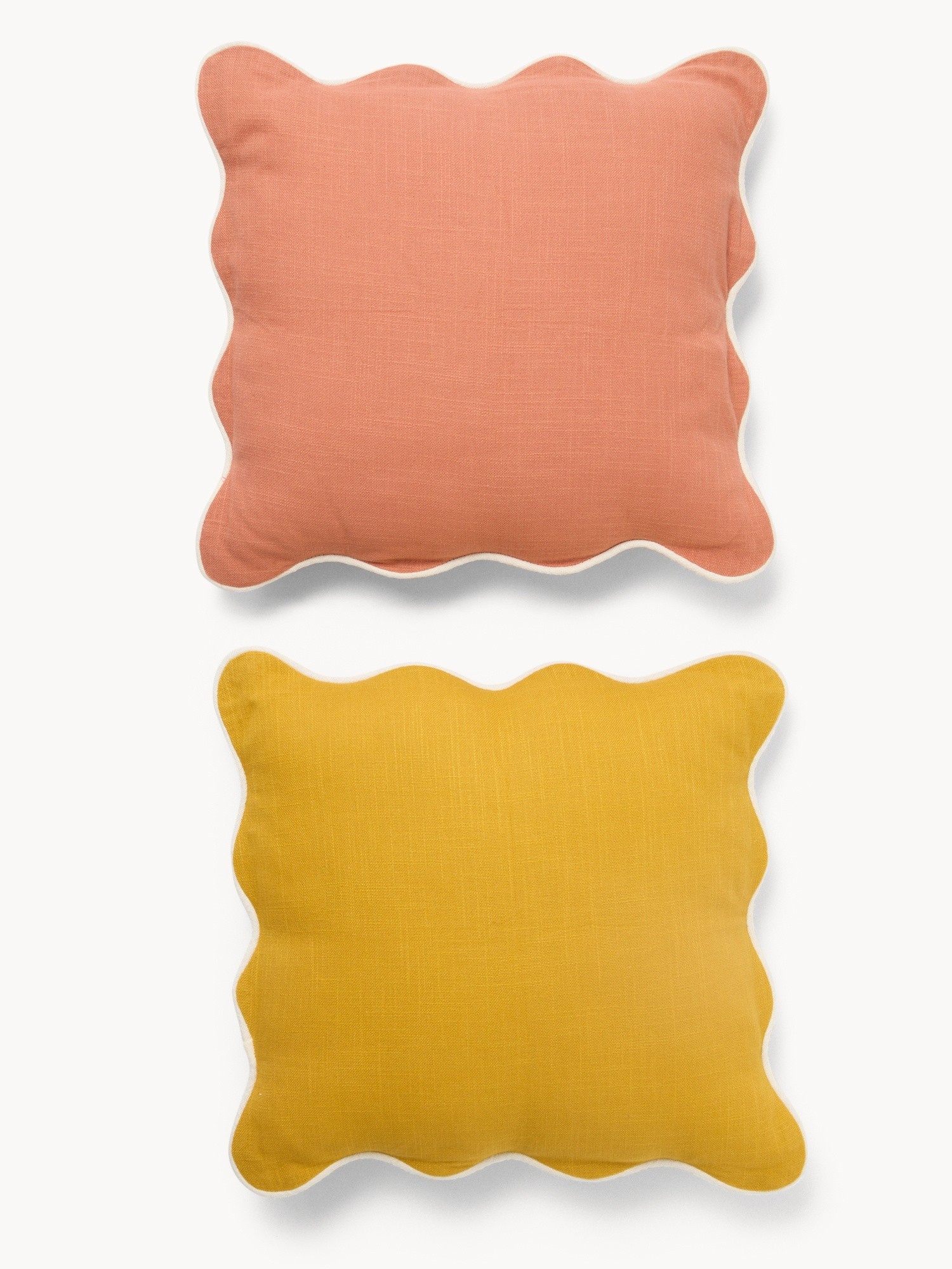 Set of 2 cotton cushions with scalloped edges and overlock,45x45cm - Introductory price, Ocra Yellow, large image number 0