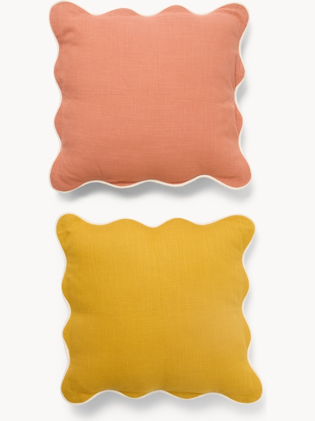 Set of 2 cotton cushions with scalloped edges and overlock,45x45cm - Introductory price